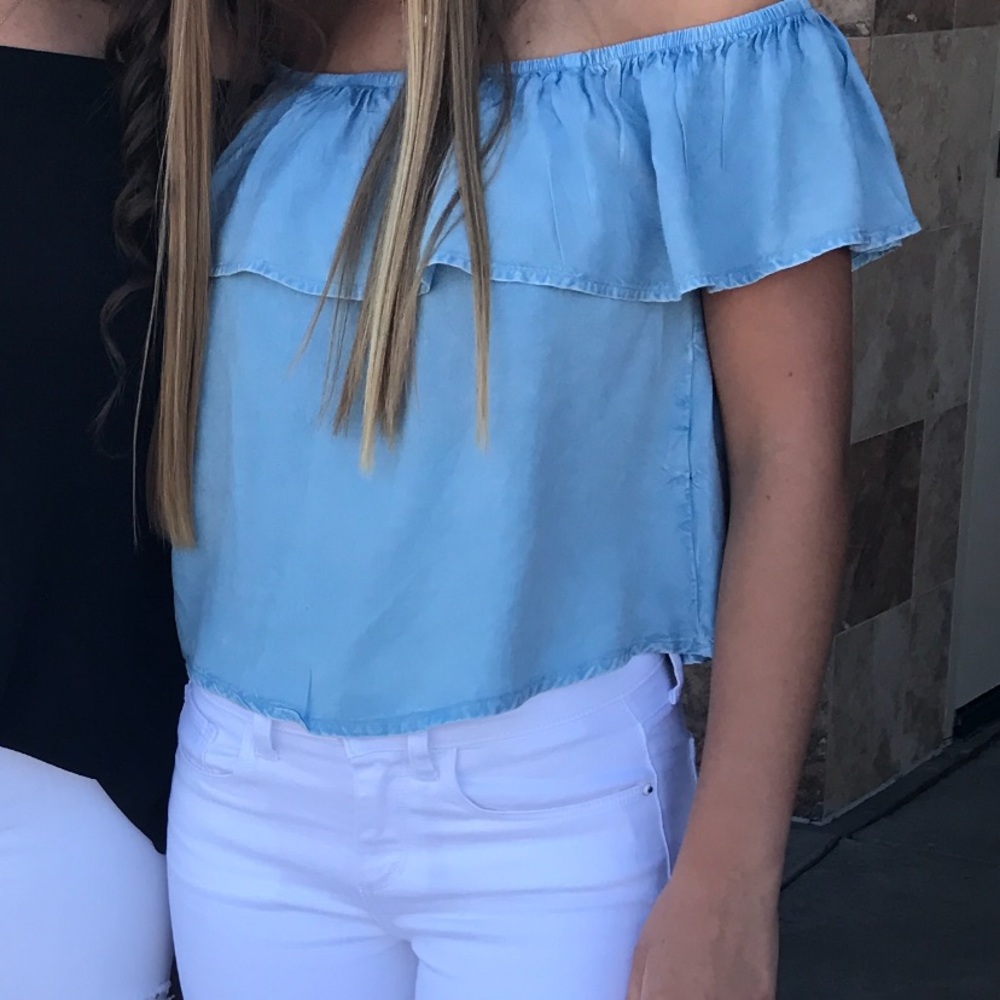 Flowy Off-the-Shoulder Denim Top